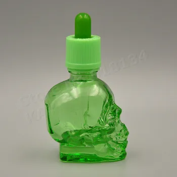 Sklenená fľaša sklo kvapkadla fľaša lebky eliquid sklenená fľaša zelená farba