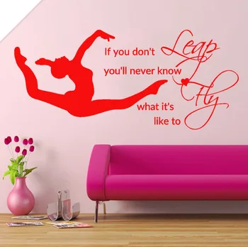 Skok Lietať Dievča Spálňa Odtlačkový Gymnastické Samolepky Muraux posteľná bielizeň Dekor Citácie Športové Art Šablóny Na Steny DIY SYY034