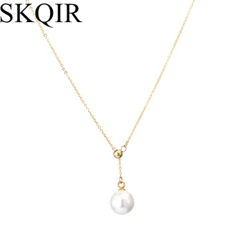 SKQIR Módne Jednoduché Imitácia Perly Náhrdelník Prívesok Zlatý Korálik z Nehrdzavejúcej Ocele Chainn Vyhlásenie Faux Perly Ženské Šperky