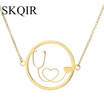 SKQIR Módne Stetoskop Lekárske Náhrdelník Zlatá Reťaz z Nerezovej Ocele Kolo Prívesok Lekárske Šperky Pre Sestru Študent Dary