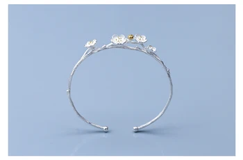 Skutočné 925 Náramok Strieborný Pozlátený Náramok Strieborný módne šperky náramok 3D slivka kvet Pobočiek šperky veľkoobchod šperky