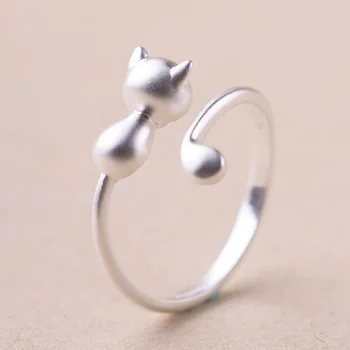 Skutočné 925 Sterling Silver Mačka Prstene pre Ženy Lady Módne Svadobné Prstene Nastaviteľný Krúžok mincový striebro-šperky