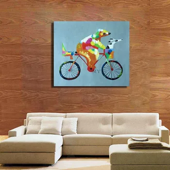 Skutočné Obrazy, Olejomaľby Abstraktné Medveď Jazdiť Na Bicykli Obraz Na Plátno 1 Peice Maľovanie Domova Pre Steny V Obývacej Izbe Umenie