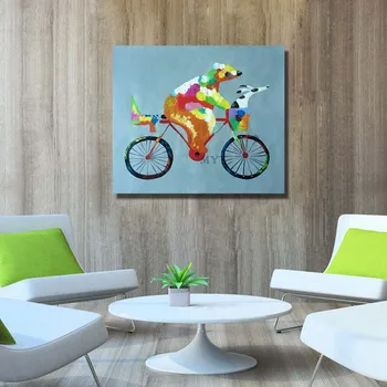 Skutočné Obrazy, Olejomaľby Abstraktné Medveď Jazdiť Na Bicykli Obraz Na Plátno 1 Peice Maľovanie Domova Pre Steny V Obývacej Izbe Umenie