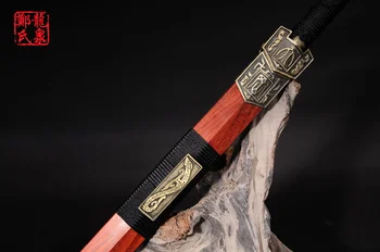 Skutočné Čínsky Veľký Meč 1065 Ocele Čepeľ Červená Pokovovanie Vyrytý Vzor Metal Craft Domáce Dekorácie