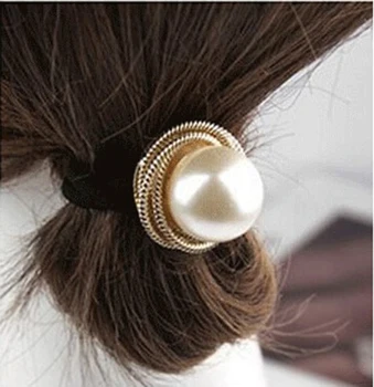 Skvelé Simulované Pearl Loptu Zlatá Strieborná Kovový Kvet Elastické Vlasy Kapely Ženy Móda Vlasy, Šperky