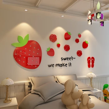 Sladké jahody Akrylových 3D crystal samolepky na stenu detskej izby, Spálne, obývacia izba Karikatúra roztomilý Originality dekorácie