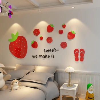 Sladké jahody Akrylových 3D crystal samolepky na stenu detskej izby, Spálne, obývacia izba Karikatúra roztomilý Originality dekorácie