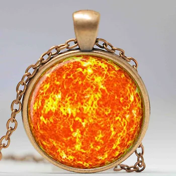 SLNKO Prívesok SLNKO Náhrdelník Galaxy náhrdelník Priestor prívesok slnko orange Šperkov Náhrdelník Sklo Cabochon Náhrdelník