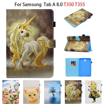 SM-T355 obal Pre Samsung Galaxy Tab 8.0-palcový SM-T350 T355 Kryt Smart Case Módne Cartoon Funda Tablet PU Kožené Stojan Shell