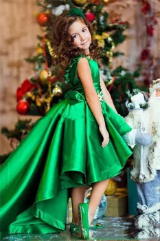 Smaragdovo Zelená Dievčatá Sprievod Šaty Vysoká Nízka Princezná Kvet Dievčatá Šaty Na Svadby Krásne Deti 2017 Prvé Sväté Prijímanie Šaty
