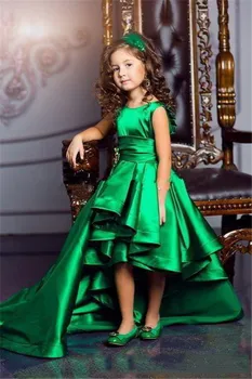 Smaragdovo Zelená Dievčatá Sprievod Šaty Vysoká Nízka Princezná Kvet Dievčatá Šaty Na Svadby Krásne Deti 2017 Prvé Sväté Prijímanie Šaty