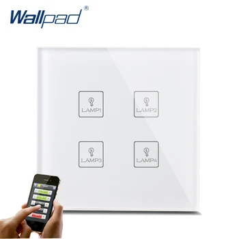 Smart WIFI 4 Gang Prepínač Nový Dizajn Wallpad White Crystal Glass 4 Gang, Telefón, Bezdrôtové APLIKÁCIE, WIFI Remote Touch Ovládania zapnutie Svetla