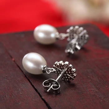 Snowflake 925 Sterling Silver Pearl Náušnice pre Ženy Výročie Šperky, Darčeky 8-9MM Biela Sladkovodné Perly Stud Náušnice FEIGE