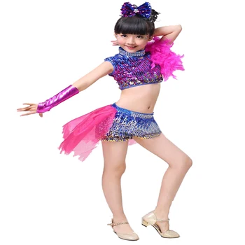 Songyuexia Dievčenské latinskej/Moderné Tanečné Oblečenie Detí Fáze Tanec Kostým s Kvetinou Chvostom Kostým Top a Nohavice 110-150 cm