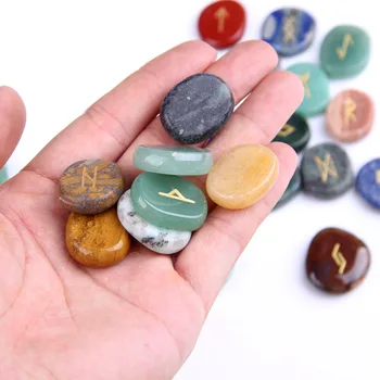 Splnenie Jo Prírodné Zmiešané Crystal Kameňov, Runy Nastaviť Viking Nordic Symboly Amulet Kamene Crystal Palm Leštené 25pcs