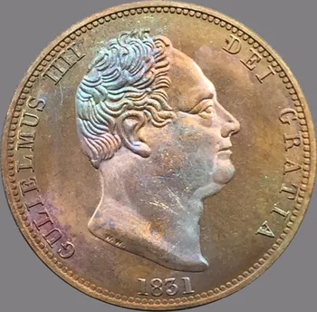 Spojené Kráľovstvo 1831 1/2 Penny - William IV Červená Meď Kópie Mincí