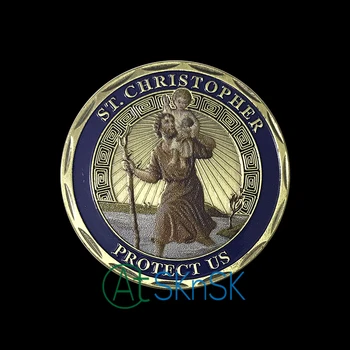 St. Christopher Chrániť Nás Patrónom Cestovateľov Výzvou Mince Suvenír Pre Americké Mince Bronz Á Mince na Zber