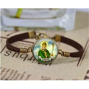 St Patrick náramok Saint Umenie Cabochon veľa Šťastia náramok Šperky Náboženské náramky Darček Náramok