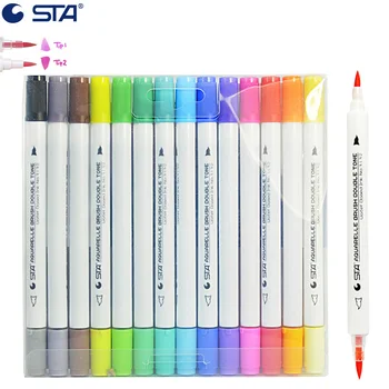 STA Premium 28 Farby 14Pcs Gradient Akvarel Umenie Marker Nastavte Rozpustné vo Vode Dvojité Farby Štetcom Marker Pero Pre Dizajn Manga urob si sám