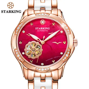 STARKING 34cm Automatické Hodinky Rose Gold Steel Prípade Móde Šaty Hodinky Kostra Transparentné Pozerať na Ženy, Mechanické náramkové hodinky
