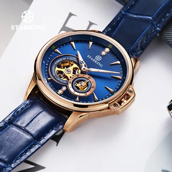 STARKING Retro Modré Pánske Hodinky Top Značky Luxusné Módne Muž Náramkové hodinky Sapphire Automatické Mechanické Hodinky Relogio Masculino