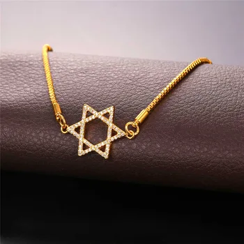 Starlord Magen Hviezda David Náramok Pre Ženy Šperky Zlatá Farba Cubic Zirconia Izrael Židovskej Strane Reťazí H2310