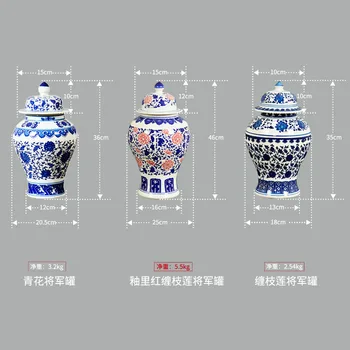 Starožitný Modré a Biele Porcelánové Lotus Všeobecné Nádrž Zázvor Pohárov bytového zariadenia Jingdezhen Keramické Vázy, Dekorácie