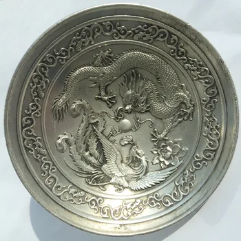 Starožitný pevné silver factory zásuviek Nádherné Staré Čínske Zdobené Handwork Tibetského Striebra Dragon Phoenix Doska doprava zadarmo