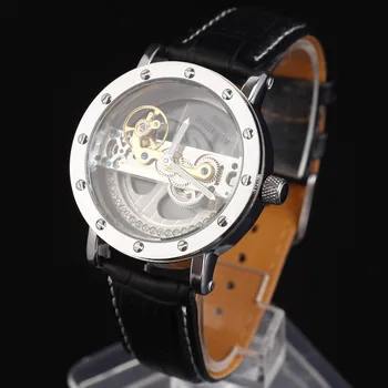 Starožitný Tourbillon Luxusné pánske Automatické Hodinky Transparentné Mechanické Náramkové hodinky relogios masculino Muž Kožený Remienok Nové