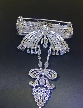 Starožitný victoria 925 sterling silver s kubický zirkón bowknot brošňa kolíky módne ženy šperky brošňa pre kabát alebo sukne