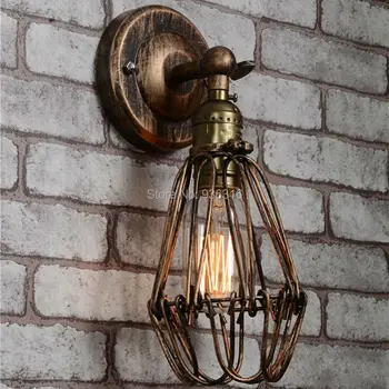 Starožitný Vintage Nástenné Svietidlo Priemyselné Kovové Klietky Black/Meď E27 Edison LED Žiarovky Deco lôžková Izba Listry Nástenné Svetlá
