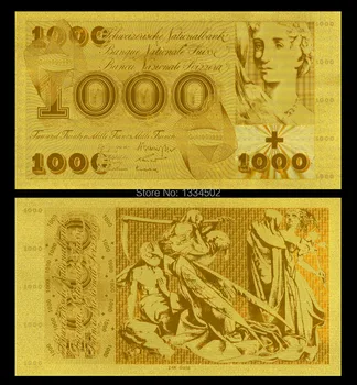 Staré Swiss Bankoviek Normálne Gold Leaf Á 1000Franc Zlato, Bankovky Prítomný na Podnikanie Alebo Na Zbierku