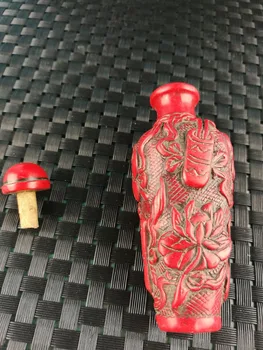Starý Peking Starý tovar , Zbierku Ľudovej Číny staré krásne vyrezávané Čínsky Červený Korál šnupavý tabak fľašu