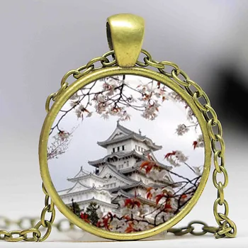 Steampunk ručné Film Japonsko prívesok Pagody náhrdelník 1pcslot bronzové alebo strieborné Sklenené šperky, Prívesok reťazca vintage náhrdelník