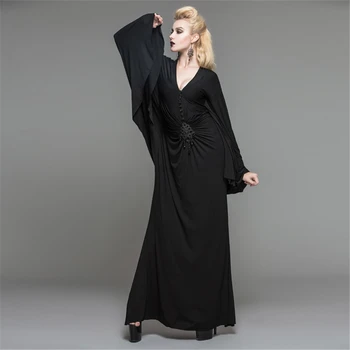 SteamPunk Ženy Party Šaty Black Hlboké V-Neck Šaty Gothic Sexy Podlahy-dĺžku Šiat pre Dámy Dlho Maxi Šaty