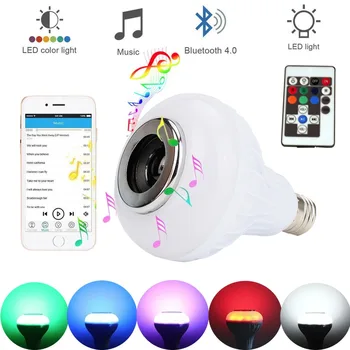 Stmievateľné E27 Smart RGB Bezdrôtové Bluetooth Reproduktor Žiarovka Prehrávania Hudby LED Žiarovka Svetla Lampy 12W Flash s 18 Kľúče, Diaľkové Ovládanie