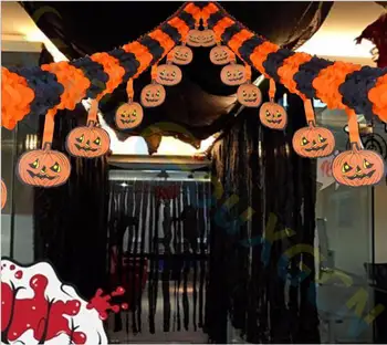 Strana bar DIY Papier Reťazca Garland Tekvicové Dekorácie Bat Ghost Spider Lebka Tvar Halloween Dekor rezanie Papiera