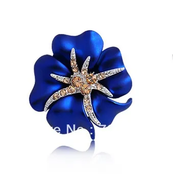 Strieborné Pozlátené Drahokamu Crystal Diamante Modrý Kvet a Malý Hviezdice Pin Brošňa 1