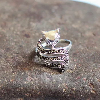 Strieborné šperky retro Dámy Krúžok Marcasite fox strieborný prsteň