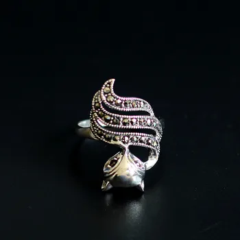 Strieborné šperky retro Dámy Krúžok Marcasite fox strieborný prsteň