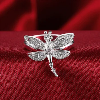 Striebro 925 Šperky Set pre Ženy Dragonfly Náhrdelník Náramok, Náušnice, Prstene 4 Ks Bižutérie Sady Svadobné Dekorácie