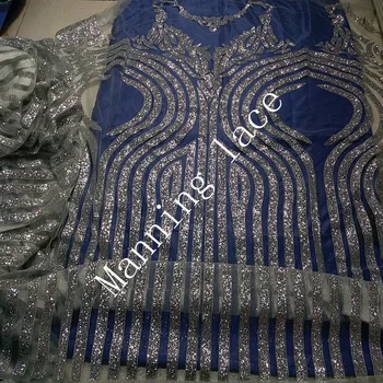Striebro MYFZ-1368 Afriky blikanie čipky! Pestrofarebné francúzsky svadobné šaty a šaty minisukňu čipky tkaniny