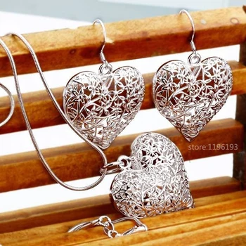 Strom života Kvetu srdcom Charms 925 pečiatkou strieborné pozlátené náhrdelníky Colar náušnice šperky sady Pre ženy Valentína Darček