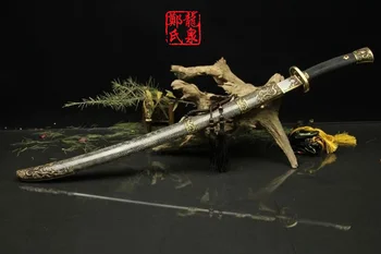 Stupeň Čínsky Meč Damasku Ocele Antické Bronzové Qing Dao Reálne Rayskin Saje Ručné Dodanie