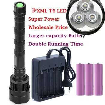 Super Svetlé 3 * XML-T6 Silný 3T6 LED Baterka 5 Režime Pochodeň Svetla svetlo S 3*18650 Nabíjateľná batéria a nabíjačka