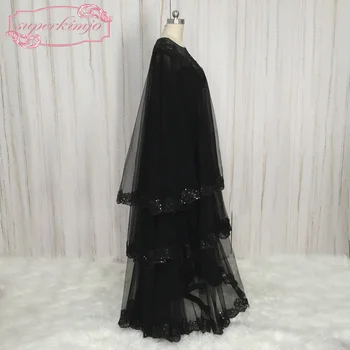 SuperKimJo Moslimských Kaftan Black Arabčina Večerné Šaty Dubaj Čipky Nášivka Crystal Formálne Šaty Vestido De Gala