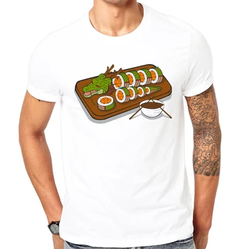 Sushi Dragon vytlačené pánske t-shirt zábavné dizajn tee košele Módne cartoon krátky rukáv pohodlné topy Bežné mužov, t košele