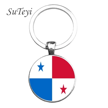 SUTEYI 25 MM Sklenený Prívesok prívesok Panama/Austrália Vlajka Mužov Auto Krúžok Príslušenstvo Keychain Šperky Kľúča Držiteľa