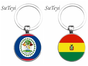 SUTEYI Kúzlo Bolívia/Belize Vlajka Strieborná Farba Krúžok Šperky Okrúhly Sklenený Prívesok prívesok na Vianoce Keychain Darček Šperky